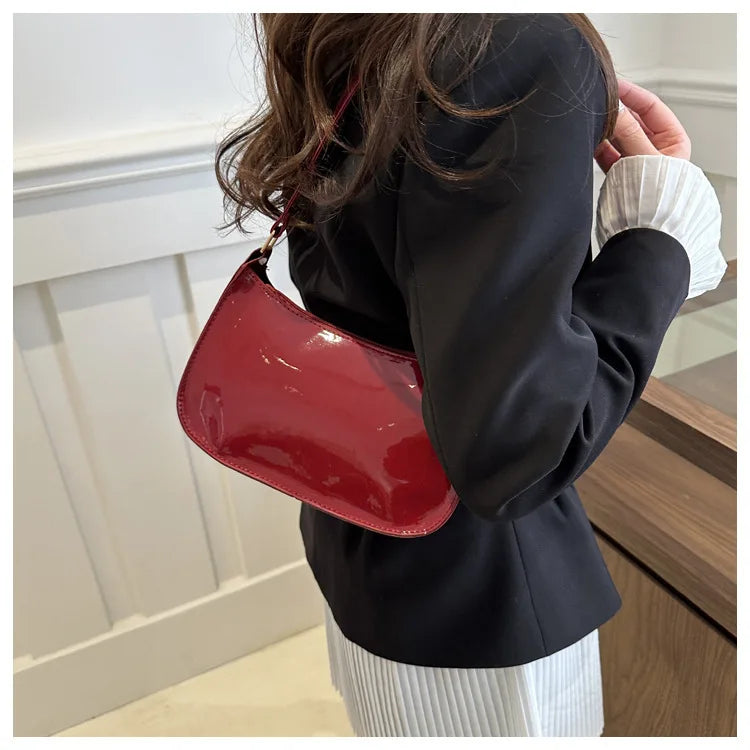 Women's Patent Leather Handbag Versatile Fashion Shoulder Casual Commuting Bags Girl Brand Designer Zipper Handbag Korean 2025