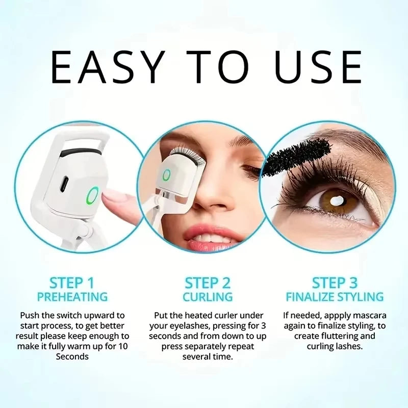 1pc ABS Electric Eyelash Curler, Long-Lasting Curl Electric Eye Lash Perm Eyelashes Clip EyelashCurler Device Makeup Tools