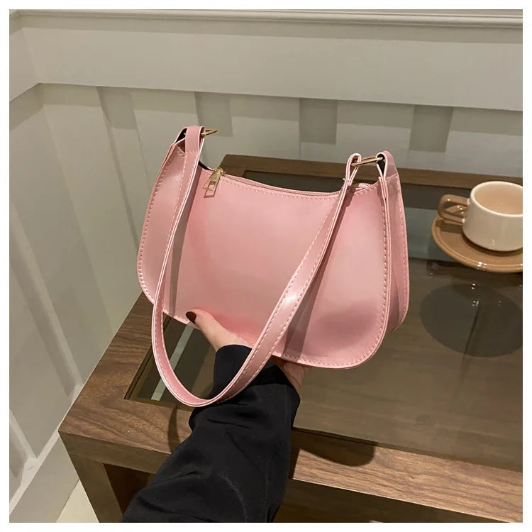 Women's Patent Leather Handbag Versatile Fashion Shoulder Casual Commuting Bags Girl Brand Designer Zipper Handbag Korean 2025