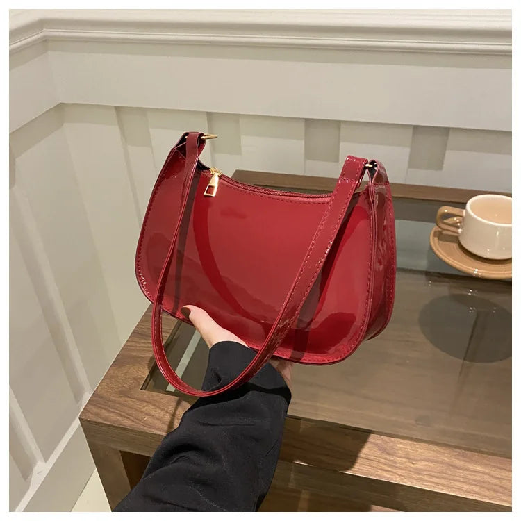 Women's Patent Leather Handbag Versatile Fashion Shoulder Casual Commuting Bags Girl Brand Designer Zipper Handbag Korean 2025