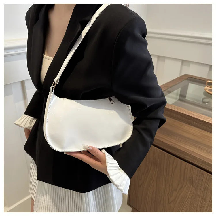 Women's Patent Leather Handbag Versatile Fashion Shoulder Casual Commuting Bags Girl Brand Designer Zipper Handbag Korean 2025