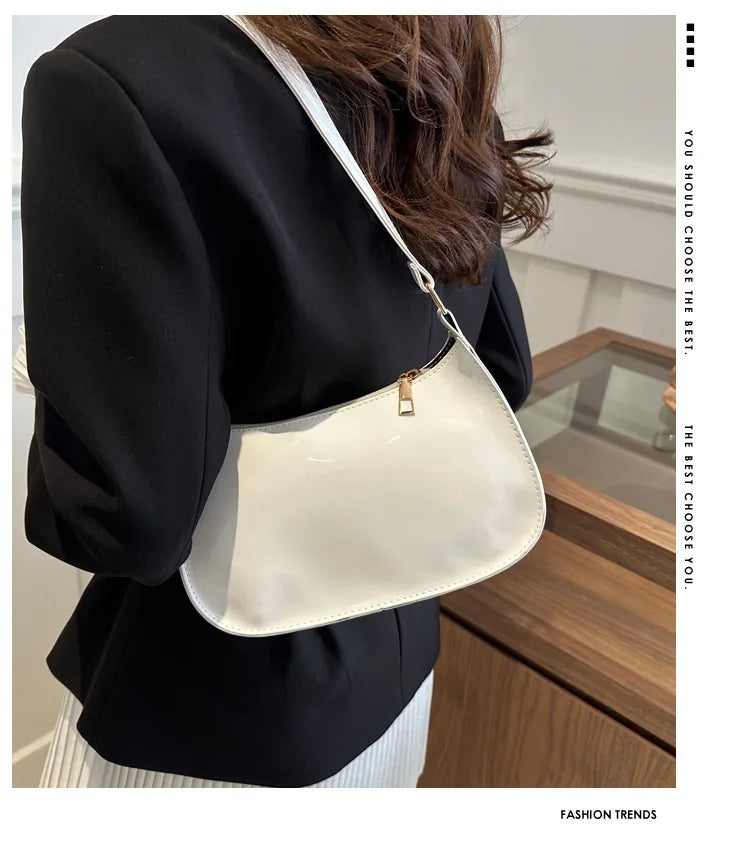 Women's Patent Leather Handbag Versatile Fashion Shoulder Casual Commuting Bags Girl Brand Designer Zipper Handbag Korean 2025