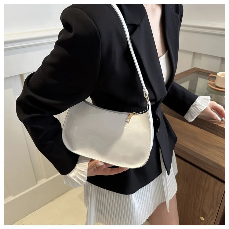 Women's Patent Leather Handbag Versatile Fashion Shoulder Casual Commuting Bags Girl Brand Designer Zipper Handbag Korean 2025