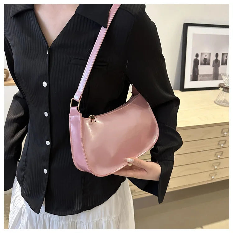 Women's Patent Leather Handbag Versatile Fashion Shoulder Casual Commuting Bags Girl Brand Designer Zipper Handbag Korean 2025