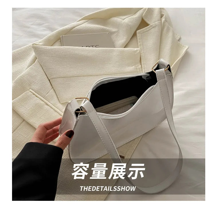 Women's Patent Leather Handbag Versatile Fashion Shoulder Casual Commuting Bags Girl Brand Designer Zipper Handbag Korean 2025