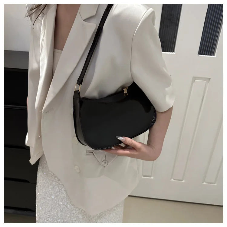 Women's Patent Leather Handbag Versatile Fashion Shoulder Casual Commuting Bags Girl Brand Designer Zipper Handbag Korean 2025