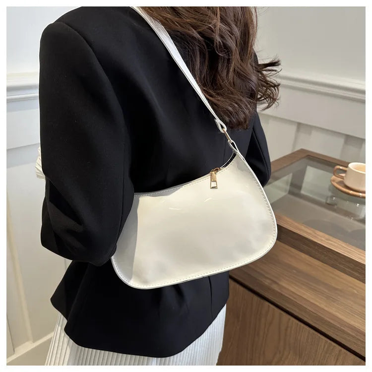 Women's Patent Leather Handbag Versatile Fashion Shoulder Casual Commuting Bags Girl Brand Designer Zipper Handbag Korean 2025