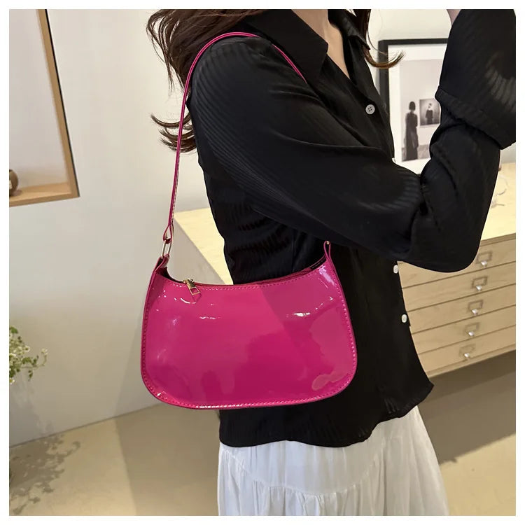 Women's Patent Leather Handbag Versatile Fashion Shoulder Casual Commuting Bags Girl Brand Designer Zipper Handbag Korean 2025