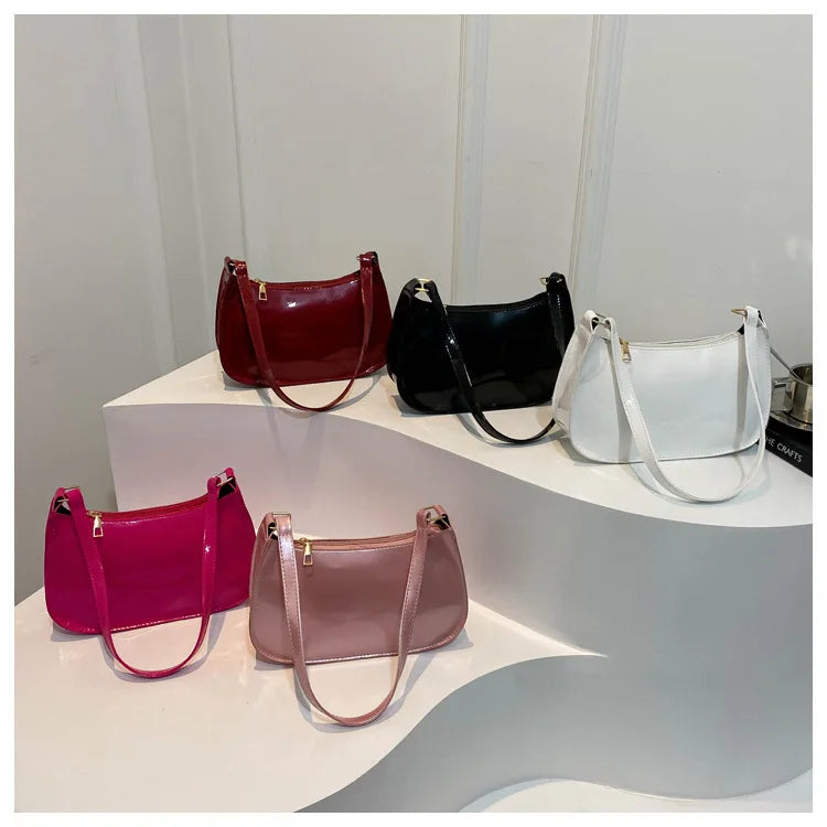 Women's Patent Leather Handbag Versatile Fashion Shoulder Casual Commuting Bags Girl Brand Designer Zipper Handbag Korean 2025