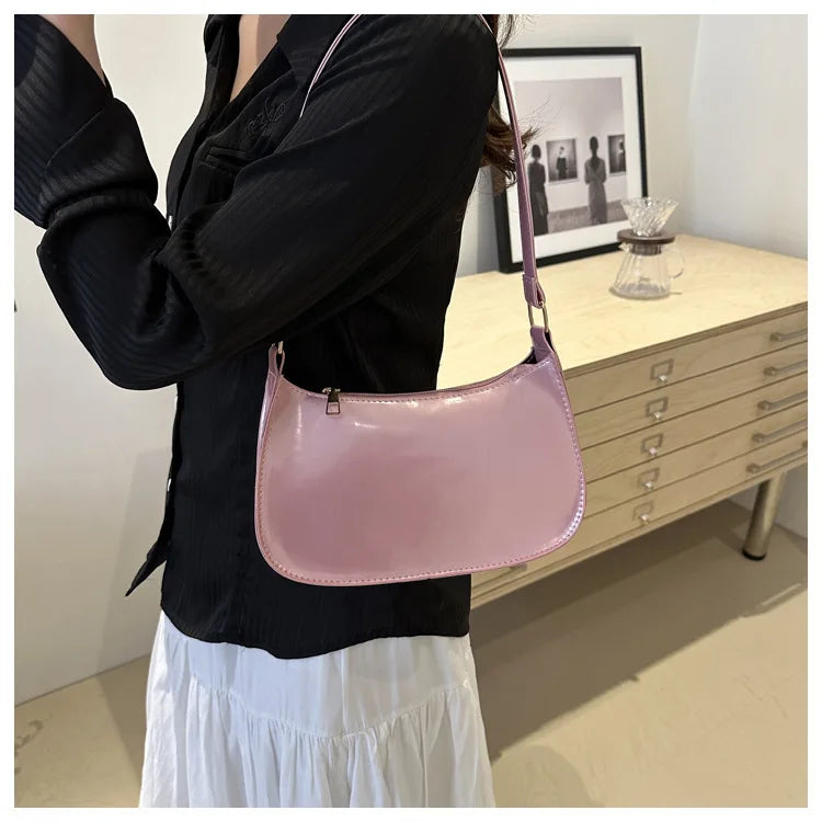 Women's Patent Leather Handbag Versatile Fashion Shoulder Casual Commuting Bags Girl Brand Designer Zipper Handbag Korean 2025