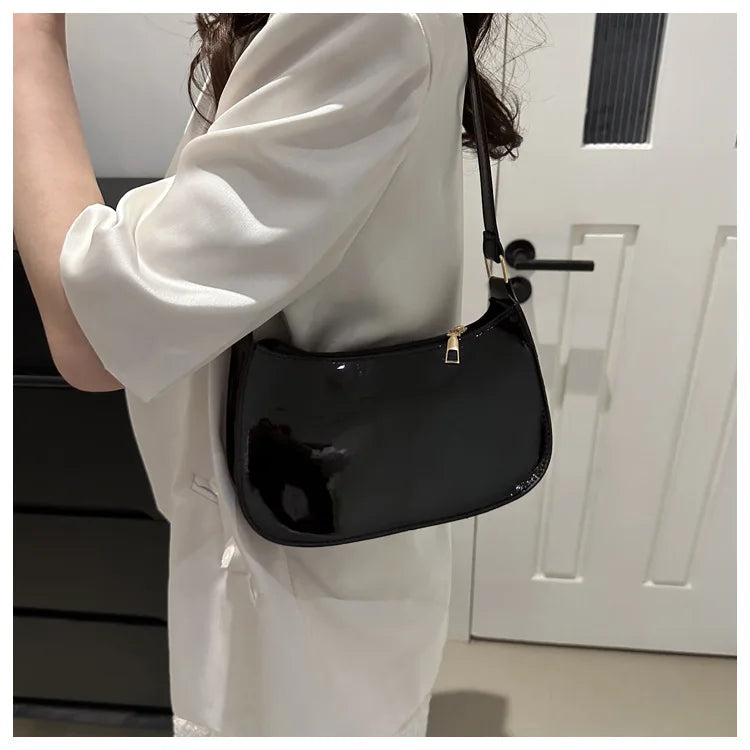 Women's Patent Leather Handbag Versatile Fashion Shoulder Casual Commuting Bags Girl Brand Designer Zipper Handbag Korean 2025