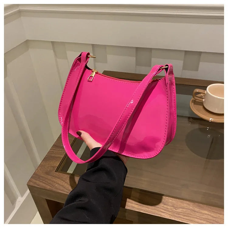 Women's Patent Leather Handbag Versatile Fashion Shoulder Casual Commuting Bags Girl Brand Designer Zipper Handbag Korean 2025