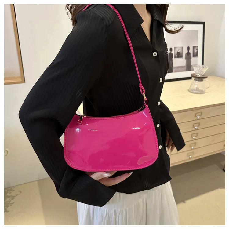 Women's Patent Leather Handbag Versatile Fashion Shoulder Casual Commuting Bags Girl Brand Designer Zipper Handbag Korean 2025