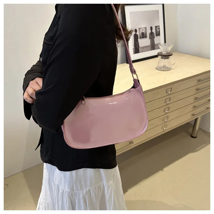 Women's Patent Leather Handbag Versatile Fashion Shoulder Casual Commuting Bags Girl Brand Designer Zipper Handbag Korean 2025