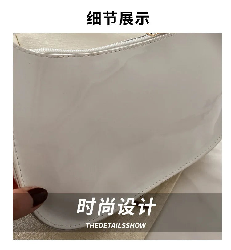 Women's Patent Leather Handbag Versatile Fashion Shoulder Casual Commuting Bags Girl Brand Designer Zipper Handbag Korean 2025